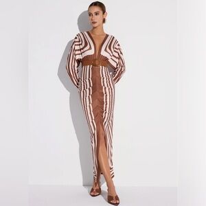 Commense Tan and White Striped Coverup